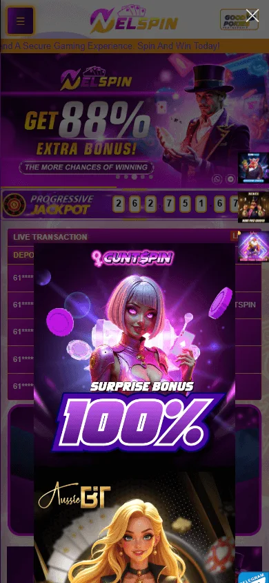 Nelspin Casino games area in a mobile browser