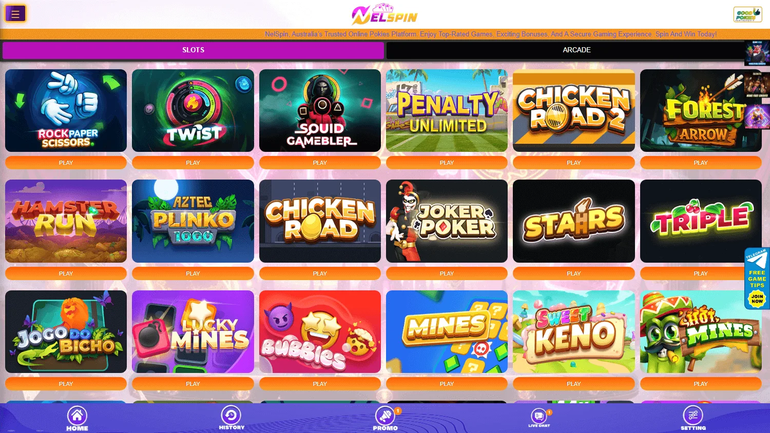 Nelspin Casino games area on a desktop computer