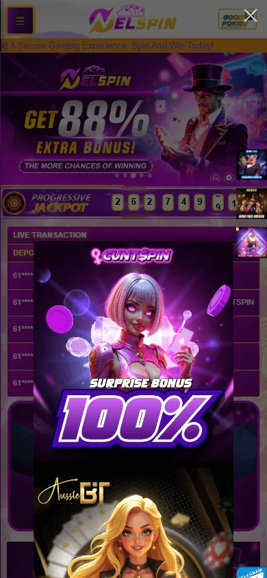 Nelspin Casino home page in a mobile browser